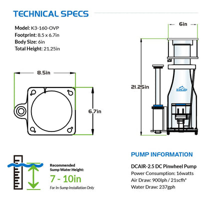 IceCap K3-160 OVP In-Sump Protein Skimmer