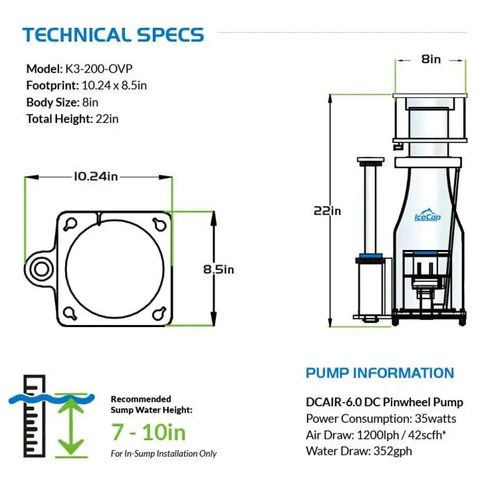 IceCap K3-200 OVP In-Sump Protein Skimmer